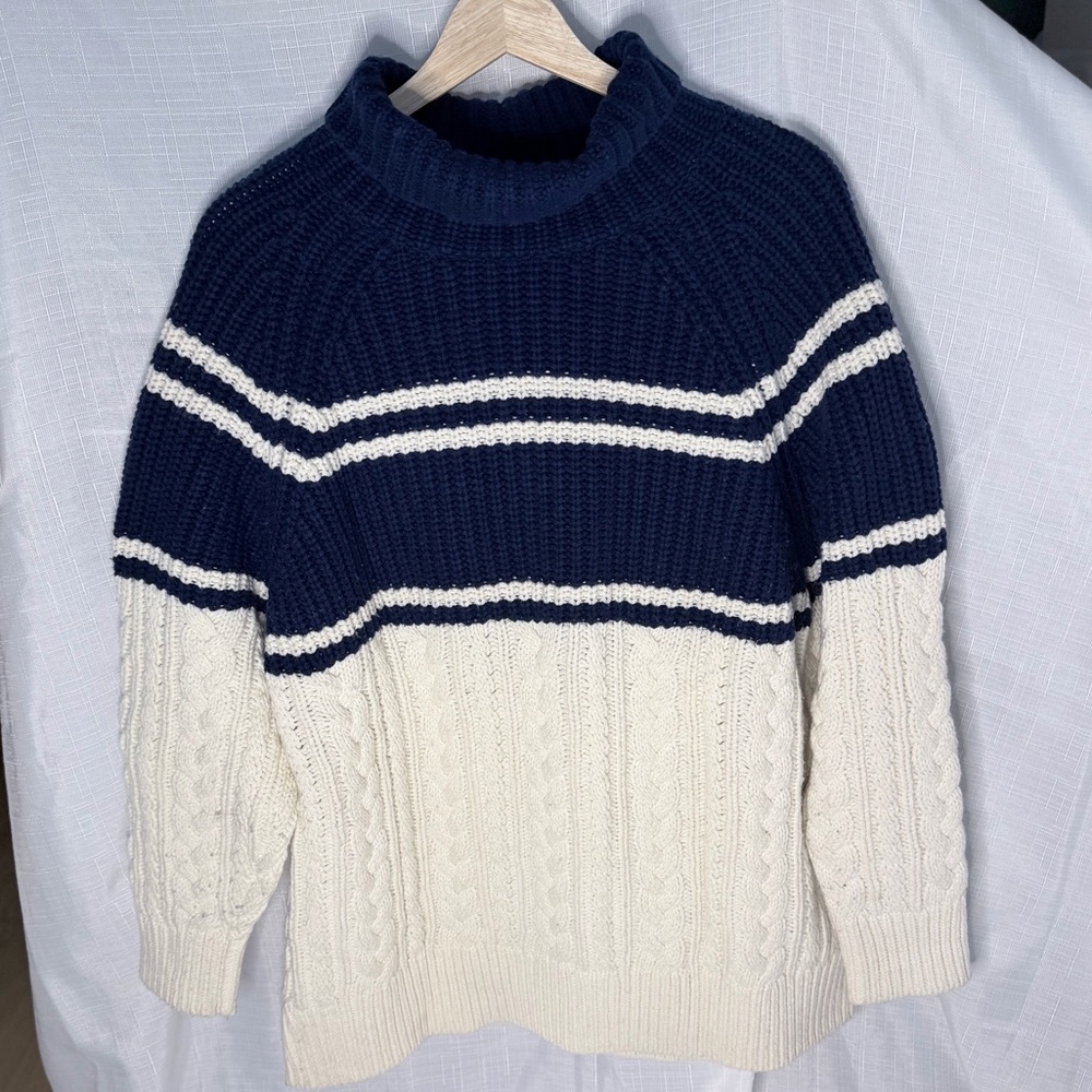 Reiss Navy and Cream Turtleneck Sweater